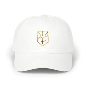 Minimal Gold Shield Embroidered Dad Cap — Classic White Baseball Hat