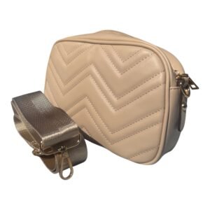 Bandolera Acolchada Beige con Cremallera Dorada